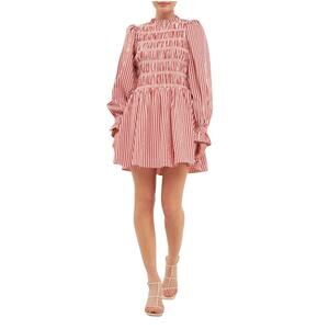 English Factory Burnt Red Long Sleeve Gingham Smocked Mini Dress Size Small